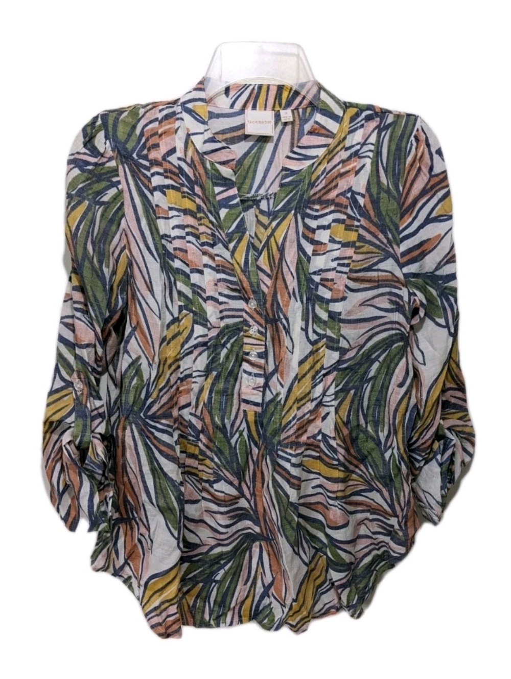 Zac & Rachel Tropical Print Popover Shirt Top Blouse S Resort Boho Beach #8000